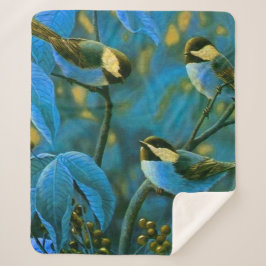 Blauwe gele kleine vogels sherpa deken
