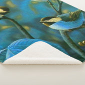 Blauwe gele kleine vogels sherpa deken (3/4)