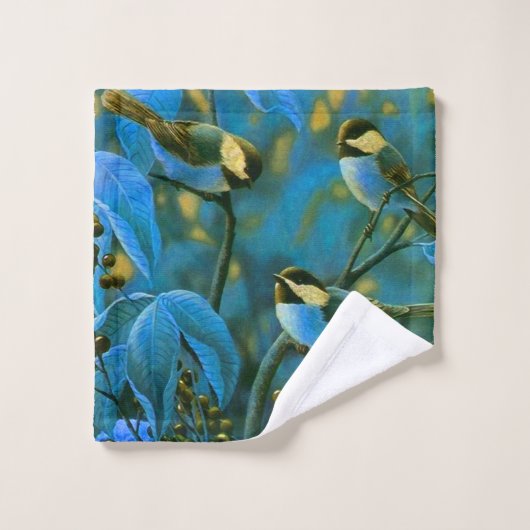 Blauwe gele kleine vogels washandje (Wasdoekje)