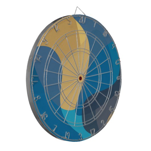 Blauwe, gele, koele, trendy stedelijke golvende il dartbord (Voorkant Links)