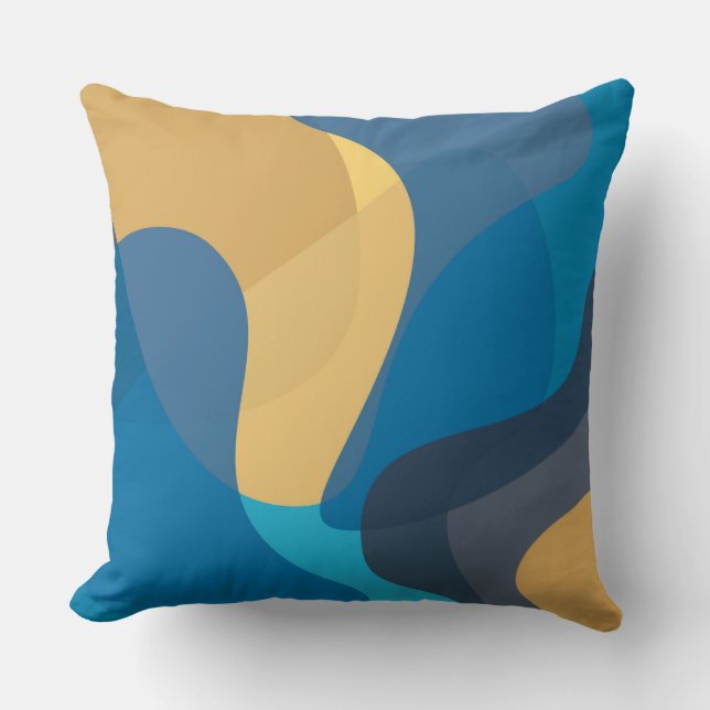 Blauwe, gele, koele, trendy stedelijke golvende il kussen (Voorkant)
