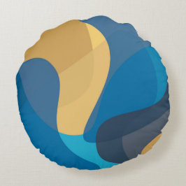 Blauwe, gele, koele, trendy stedelijke golvende il rond kussen