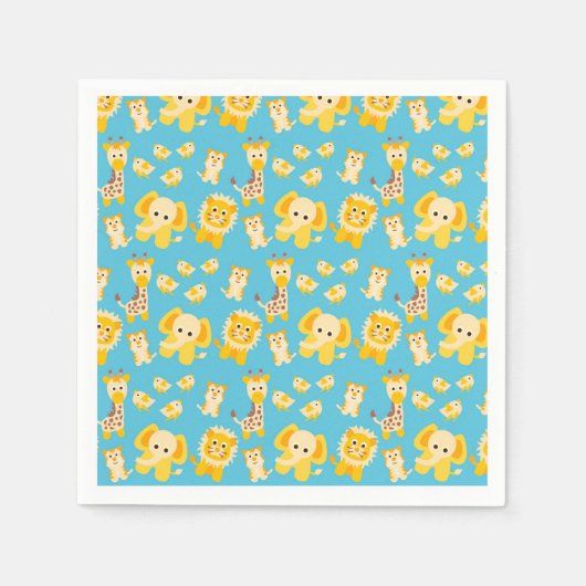 Blauwe gele luiers Elephants Safari animals Servet (Voorkant)