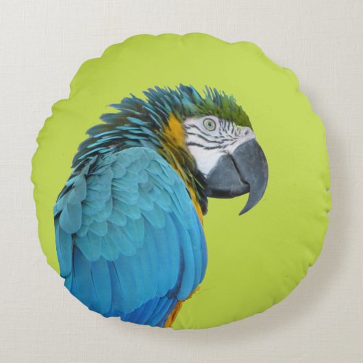 Blauwe gele Macaw Round Pillow Rond Kussen (Voorkant)