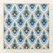 blauwe gele Marokkaanse Arabische trekkerkunst Glazen Onderzetter (Voorkant)