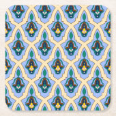  blauwe gele Marokkaanse Arabische trekkerkunst Kartonnen Onderzetters (Voorkant)