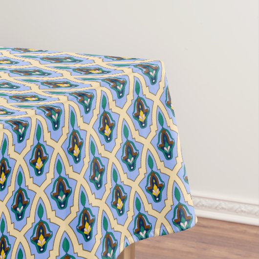  blauwe gele Marokkaanse Arabische trekkerkunst Tafelkleed (Voorbeeld)