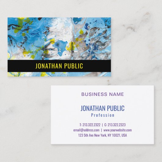Blauwe Gele Moderne Abstracte Art Elegant Sjabloon Visitekaartje (Voorkant / Achterkant)