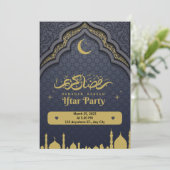 Blauwe gele moderne ramadan iftar uitnodiging (Staand voorkant)