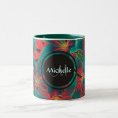 Blauwe gele monogram & naam Mok (Center)