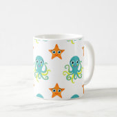 Blauwe gele octopus; Oranje Starvis Koffiemok (Voorkant rechts)