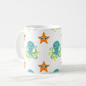 Blauwe gele octopus; Oranje Starvis Koffiemok (Voorkant links)