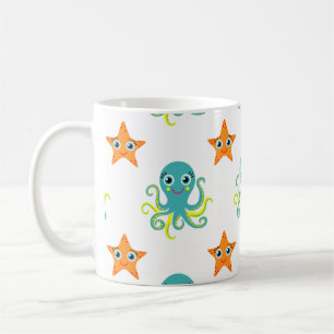Blauwe gele octopus; Oranje Starvis Koffiemok