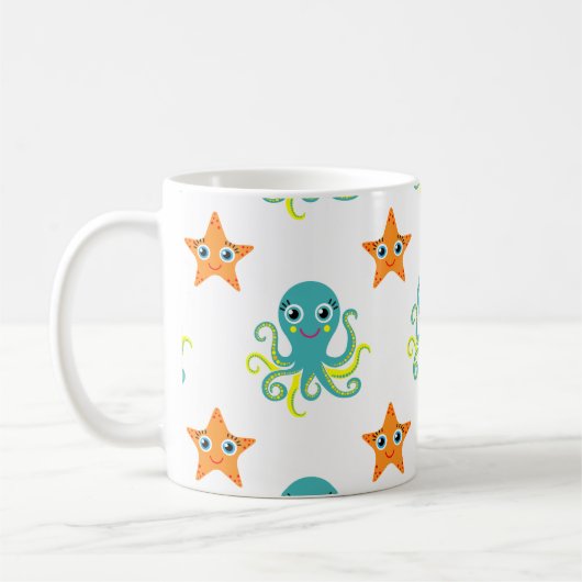 Blauwe gele octopus; Oranje Starvis Koffiemok (Links)