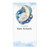 Blauwe gele olifant baby shower boek label sticker (Voorkant)