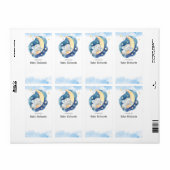 Blauwe gele olifant baby shower boek label sticker (Full Sheet)