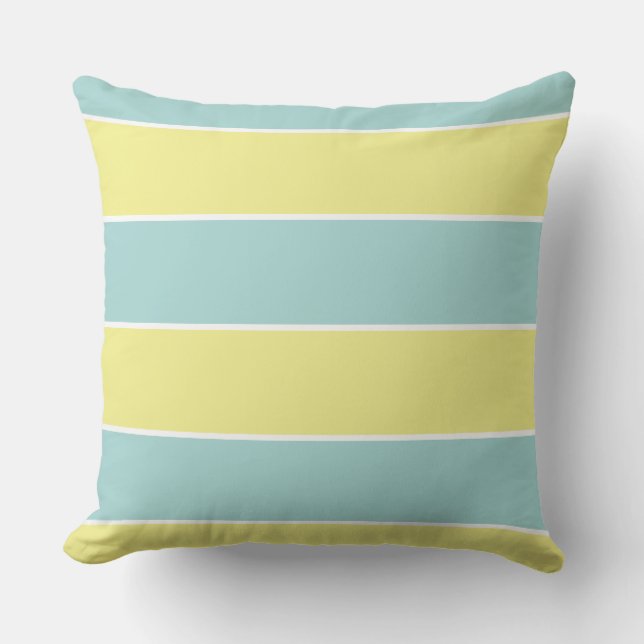 Blauwe & gele pastel grote strepen buitenkussen (Voorkant)