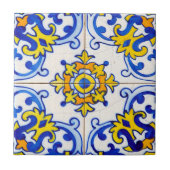 Blauwe Gele Portugese Mosaic Azulejo Art Tegeltje (Voorkant)