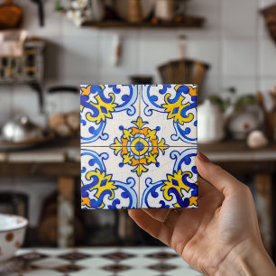 Blauwe Gele Portugese Mosaic Azulejo Art Tegeltje