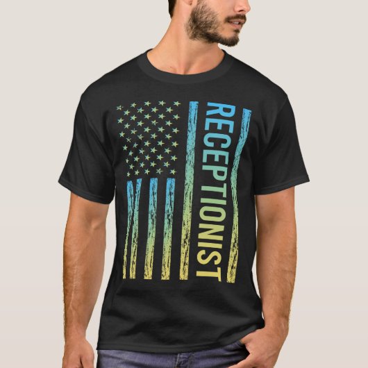 Blauwe Gele Receptioniste T-shirt (Voorkant)