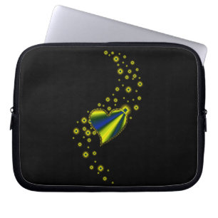 Blauwe gele regenbooghartslag met sterren op zwart laptop sleeve