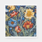 Blauwe Gele Rode Bloemen William Morris Stijl Servet (Voorkant)