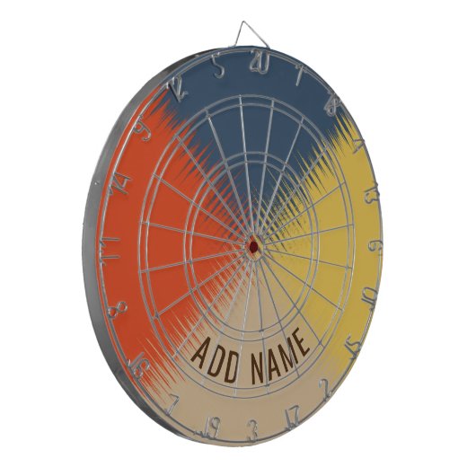 Blauwe gele rode crème -  dartbord (Voorkant Links)