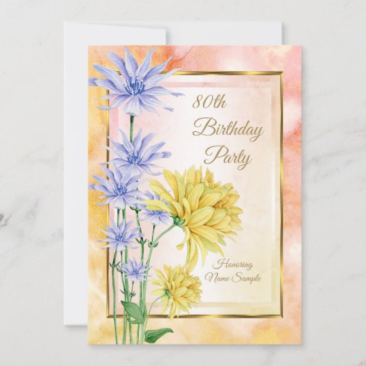 Blauwe gele roze bloemen Birthday Party nodigt uit Kaart (Voorkant)