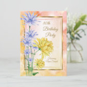 Blauwe gele roze bloemen Birthday Party nodigt uit Kaart (Staand voorkant)