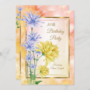 Blauwe gele roze bloemen Birthday Party nodigt uit Kaart