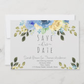 Blauwe & Gele Rozen op Zachte Grijs Kaart (Voorkant)