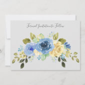 Blauwe & Gele Rozen op Zachte Grijs Kaart (Achterkant)