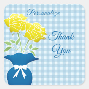  blauwe gele rozen Vase Hartelijk dank Vierkante Sticker