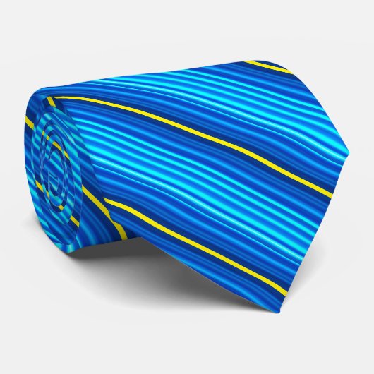 Blauwe Gele Stripes Stropdas (Opgerold)
