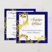 Blauwe gele trouwdag kaart (Voorkant / Achterkant)