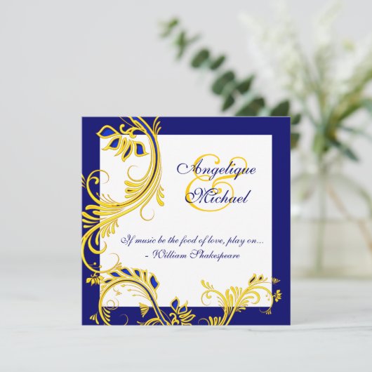 Blauwe gele trouwdag kaart (Staand voorkant)