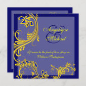 Blauwe gele trouwdag verloving kaart (Voorkant / Achterkant)