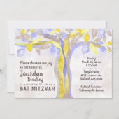 Blauwe, Gele Twisted Tree Bat Mitzvah Uitnodiging (Voorkant)