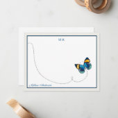 Blauwe gele vlinder op naam van het vliegMonogram Notitiekaartje (Voorkant / Achterkant in situ)