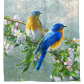 Blauwe gele vogelkers Kersenslijmschilder Douchegordijn (Voorkant)