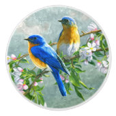 Blauwe gele vogelkers Kersenslijmschilder Keramische Knop (Voorkant)