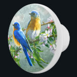 Blauwe gele vogelkers Kersenslijmschilder Keramische Knop<br><div class="desc">Een prachtig hedendaags schilderij van blauwe, gele en witte vogels die op een schilderij van Cherry Blossom staan, die op een schilderij van de waterverf van de Cherry Blossom staat. , funky, modern en grillig ontwerp voor de romantische trendsetter, retro art stijl, of natuur, dieren, vogels en wildlife minnaar. Originele,...</div>