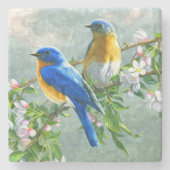 Blauwe gele vogelkers Kersenslijmschilder Stenen Onderzetter (Voorkant)