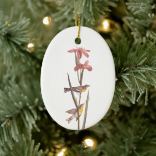 Blauwe-gele Warbler vogels en bloem van Audubon Keramisch Ornament