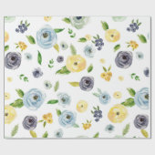 Blauwe Gele Waterverf Roos Lenteriersbruiloft Cadeaupapier (Vlak)