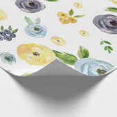 Blauwe Gele Waterverf Roos Lenteriersbruiloft Cadeaupapier (Hoek)