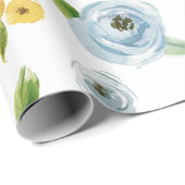 Blauwe Gele Waterverf Roos Lenteriersbruiloft Cadeaupapier (Rol Hoek)