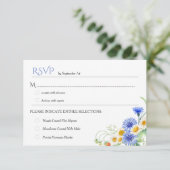 Blauwe gele Waterverf Wildbloemen Bindende RSVP's RSVP Kaartje (Staand voorkant)
