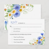 Blauwe gele Waterverf Wildbloemen Bindende RSVP's RSVP Kaartje (Voorkant / Achterkant)
