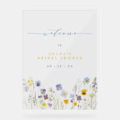 Blauwe & Gele Wilde Bloemen Bruiloft Feest Welkom Acryl Bord (Voorkant)